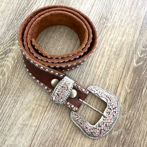 Leather Rock leather  brown pink rhinestone belt